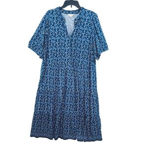 Max Studio London Maxi Dress Size 3X Blue Floral Print Short Sleeve Cottagecore
